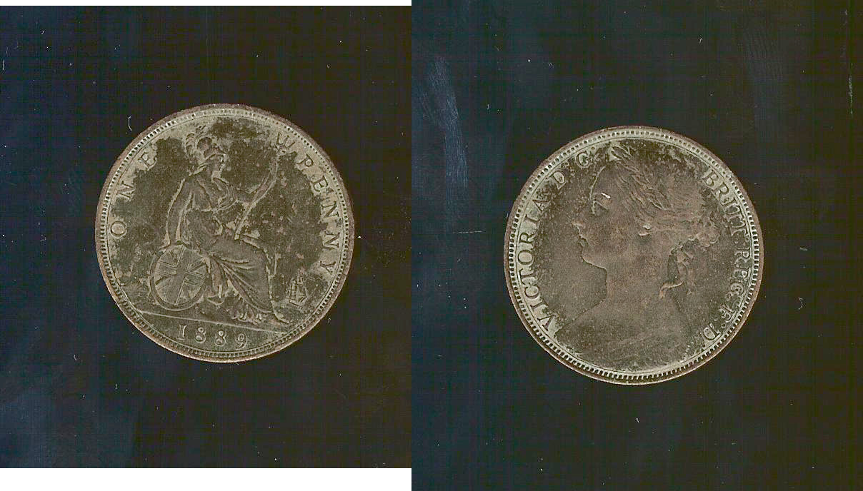 ROYAUME-UNI 1 Penny Victoria “Bun Head” 1889 TTB à SUP
